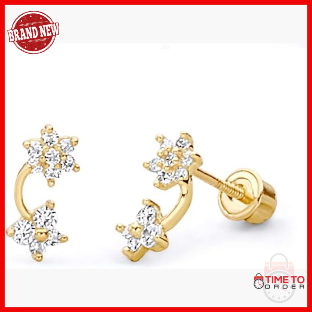 14k Yellow Gold Stud Earrings Screw Back 8mm X 4mm